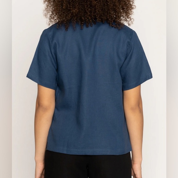 Naked & Famous Camp Collar Shirt - French Linen Fine Canva - Blue - Picture 2 of 6